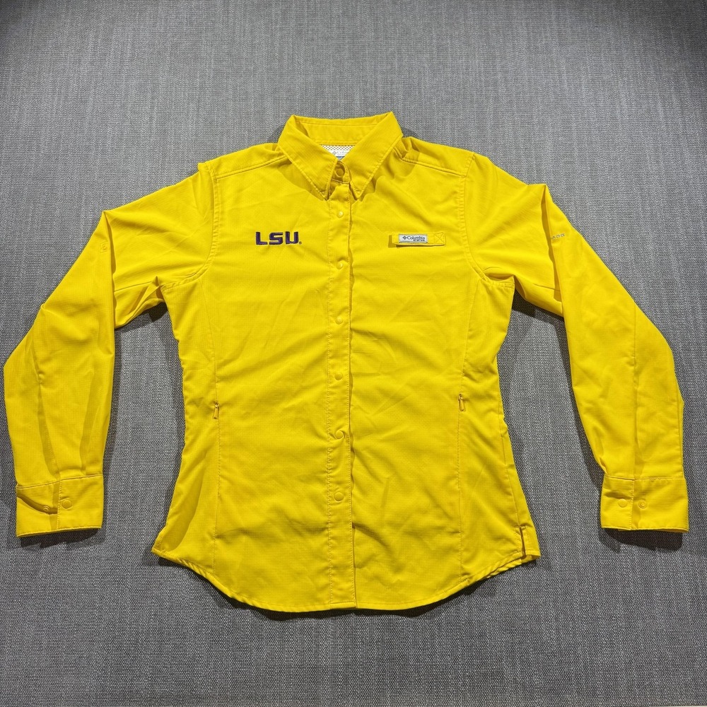 LSU Tigers Shirt Womens XS Yellow‎ NCAA College Football Columbia Omni Shade